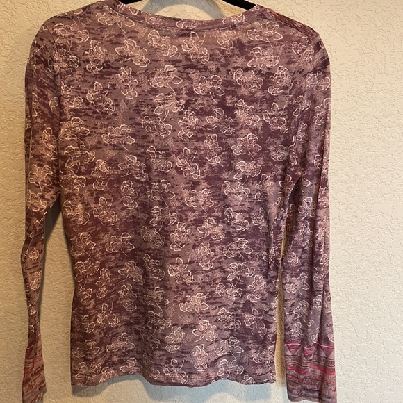 Prana lightweight/sheer long sleeve tee with boho purple print & embroidery xs - Picture 6 of 6